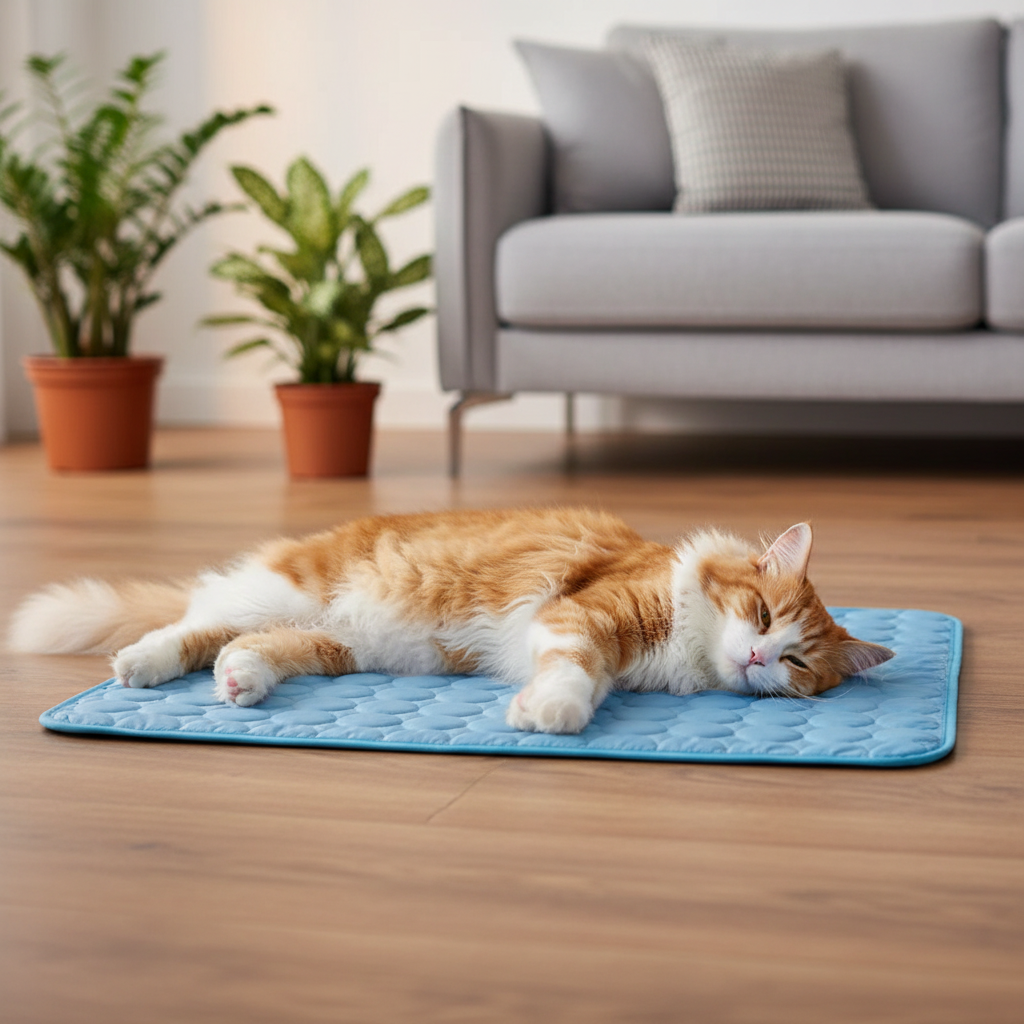 Cat on CoolPawz Mat - Cozy Home