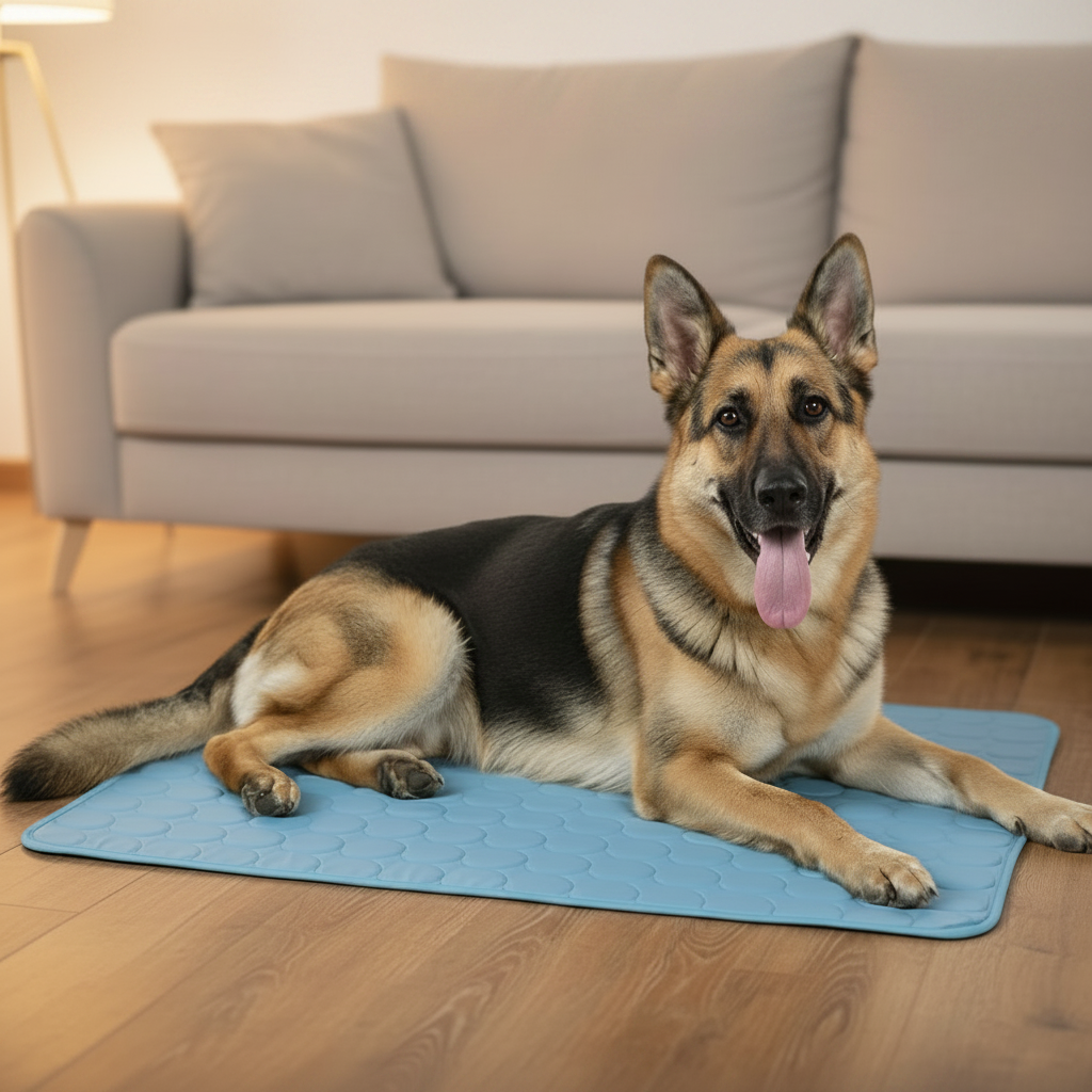 German Shepherd on CoolPawz Mat - Square
